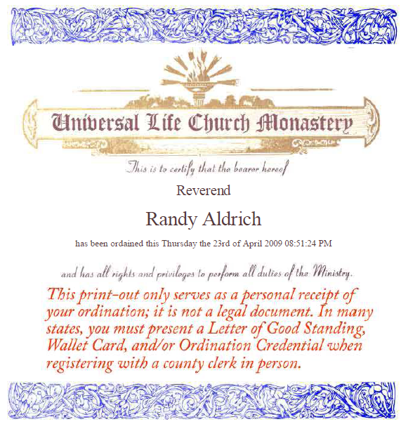 Reverand Randy Aldrich